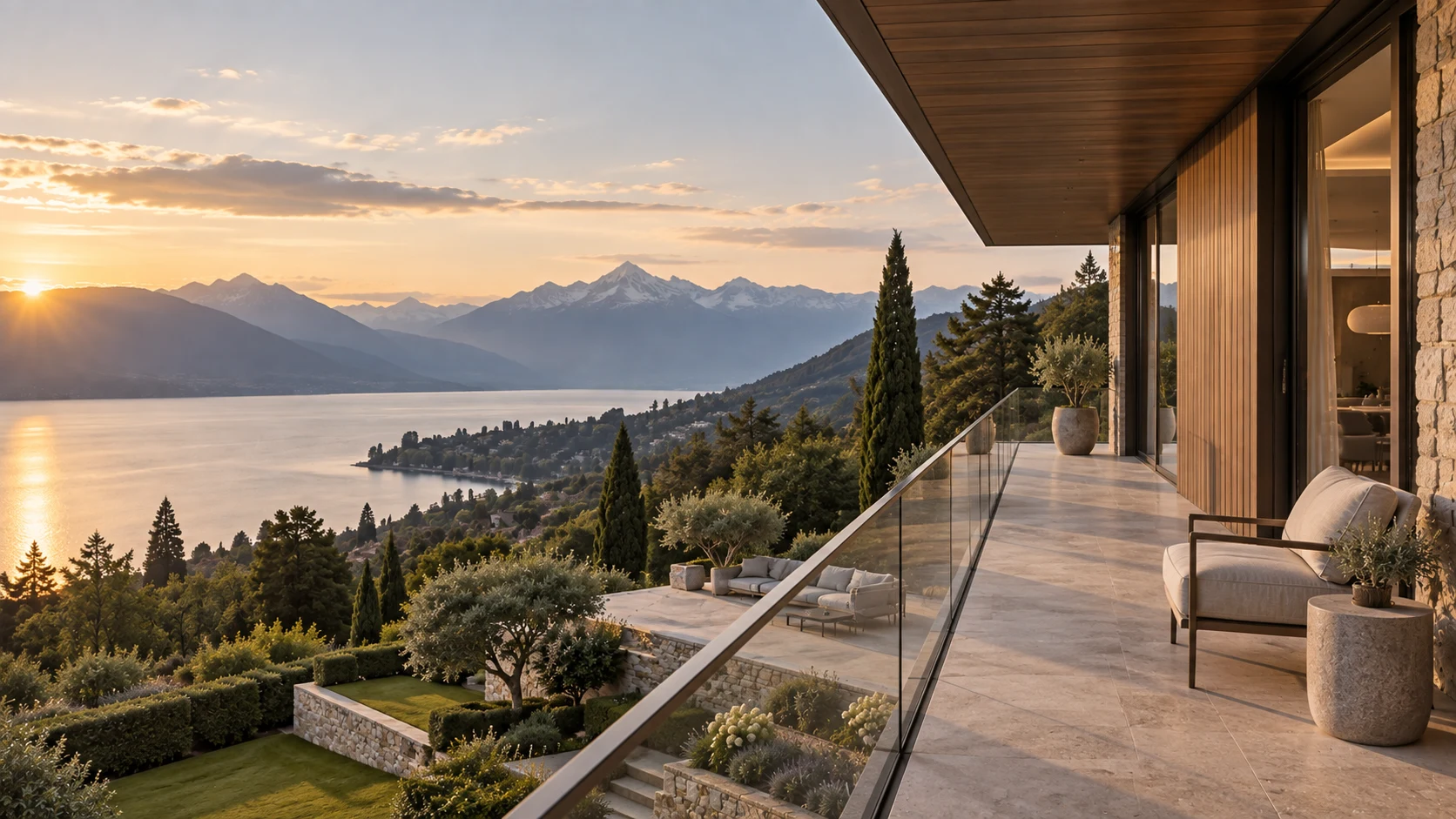 Le balcon de la maison face au lac